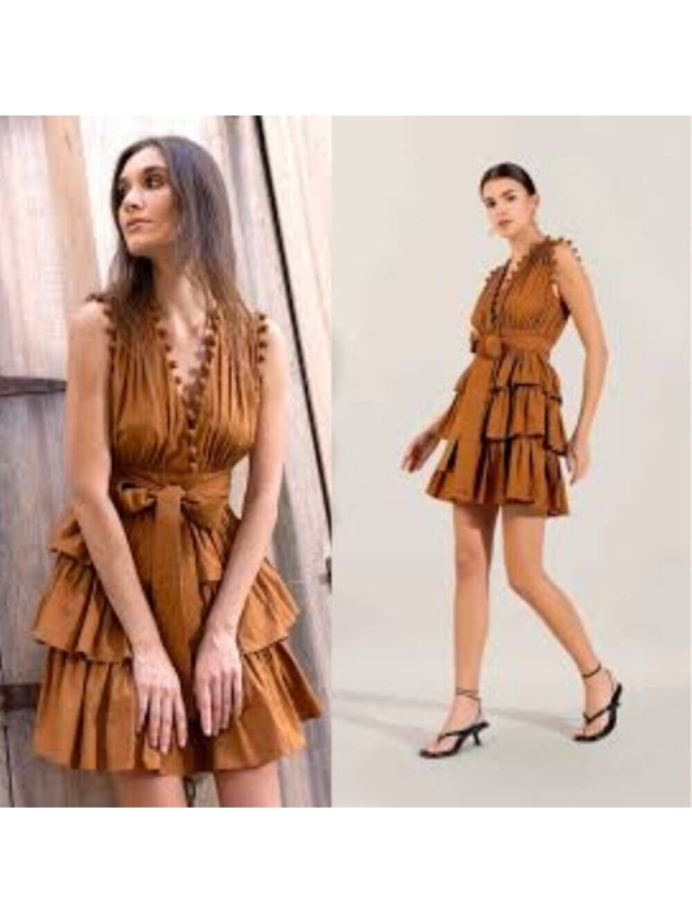 NWT Scarlett Poppies Santa Cruz Ruffled Skirt Mini Dress Brown Size: Medium